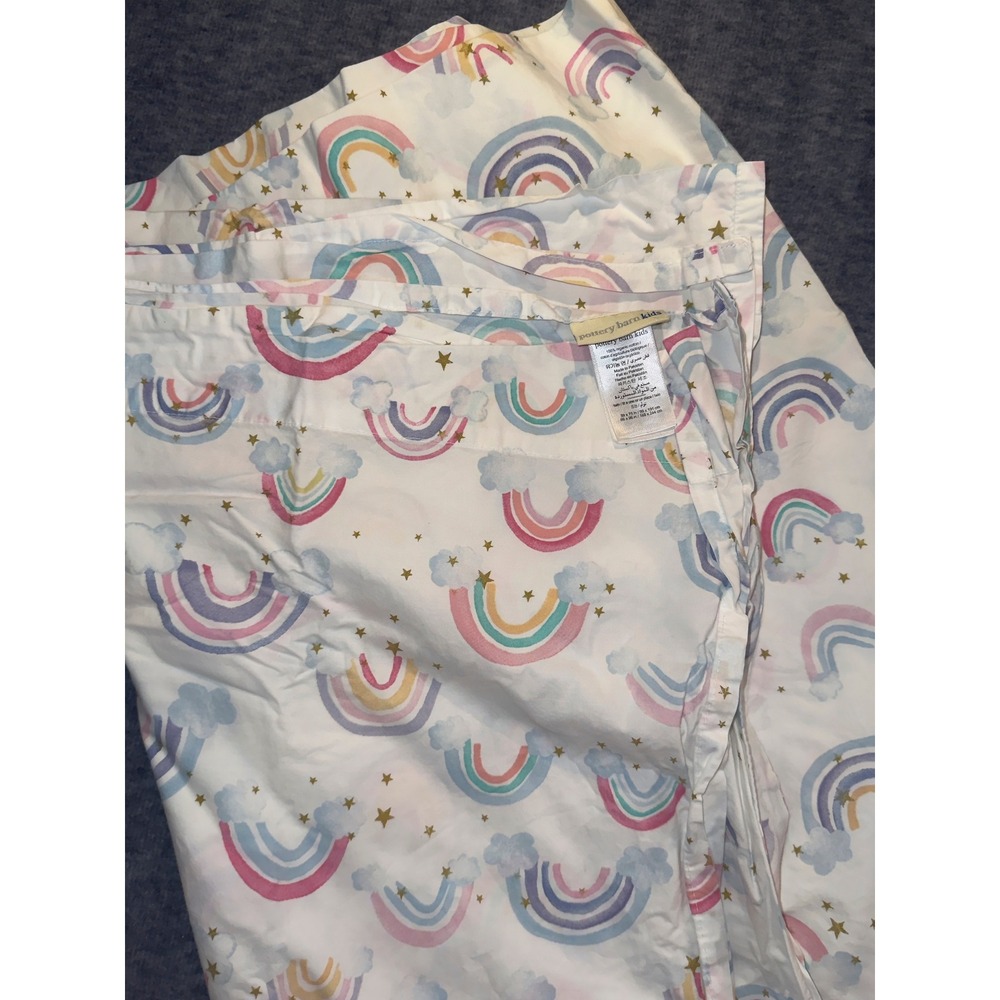 Pottery Barn Kids Rainbow Hearts Twin Sheet Set Organic Cotton White Pastel - Picture 7 of 7